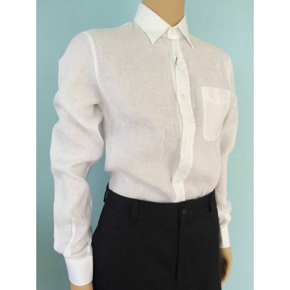 NWT Armani Jeans AJ Shirt Mens 100% Linen Classic Button Down White Size S - Picture 8 of 12